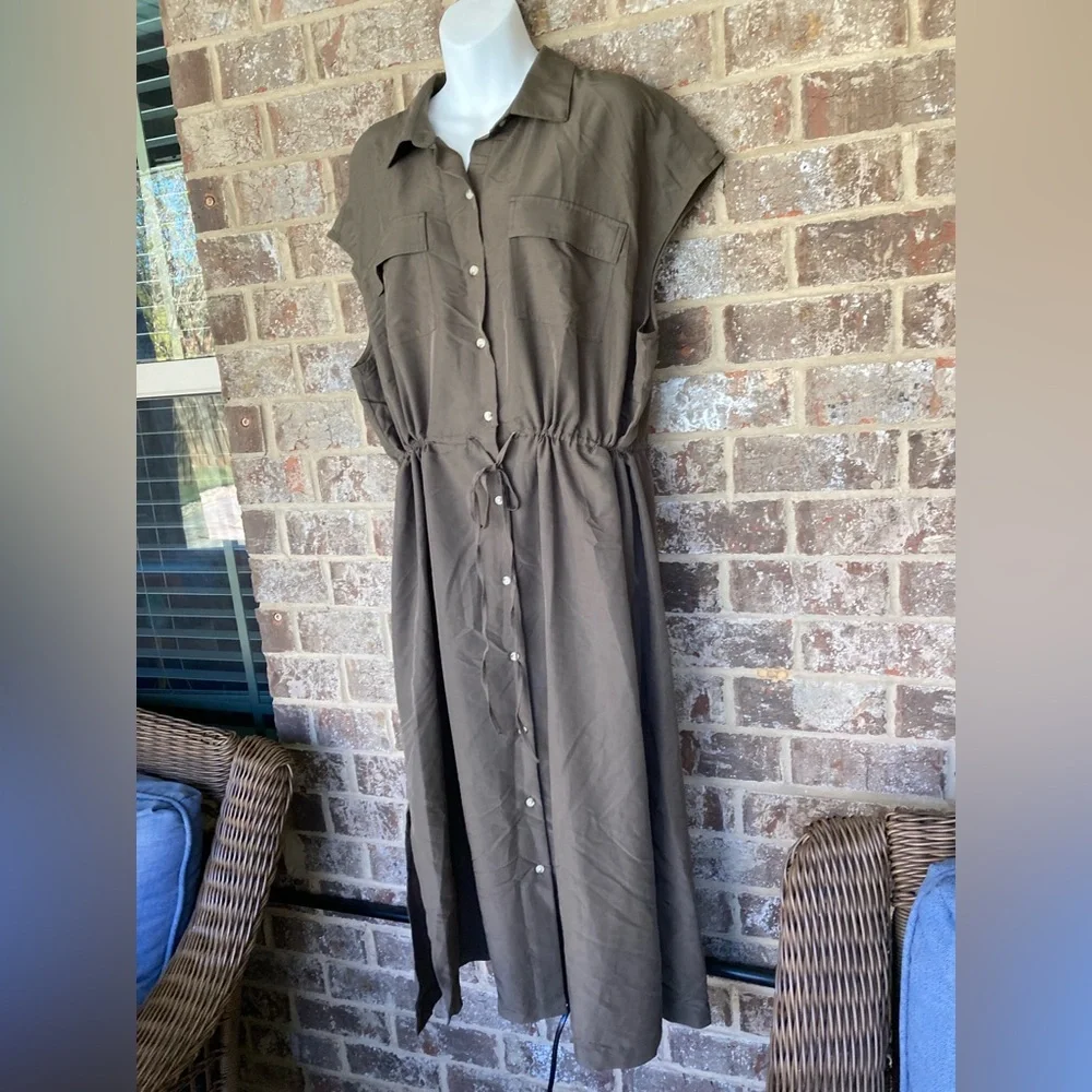NWT Old Navy Waist Defined Utility MIDI Green Shirt Dress Size XL - Picture 4 of 12